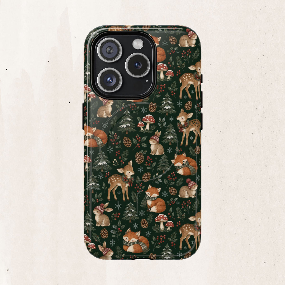 Magnetic Phone Case — Woodland Fox & Deer Holiday Pattern