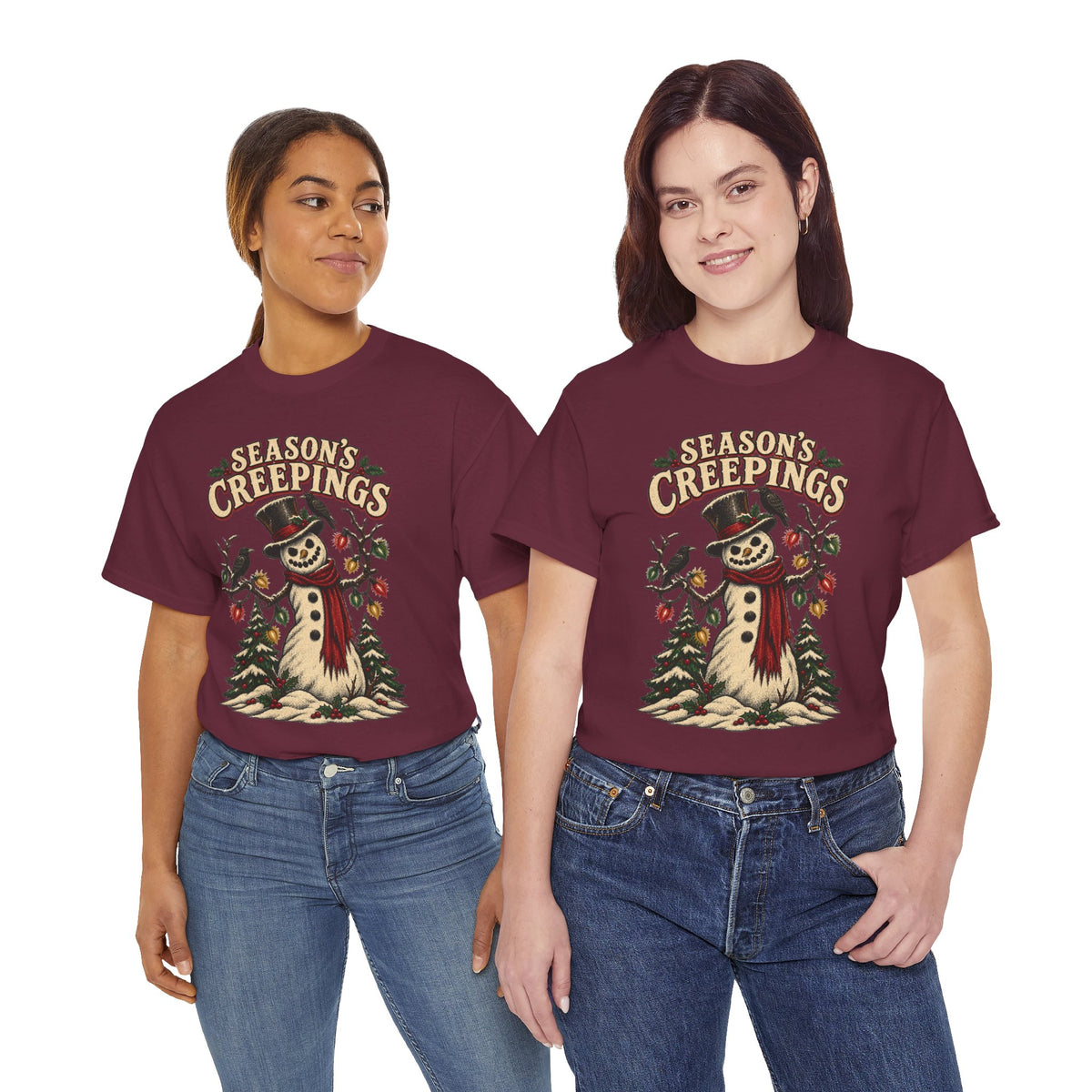 Season's Creepings Snowman Tee — Vintage Spooky Holiday T-Shirt Printify