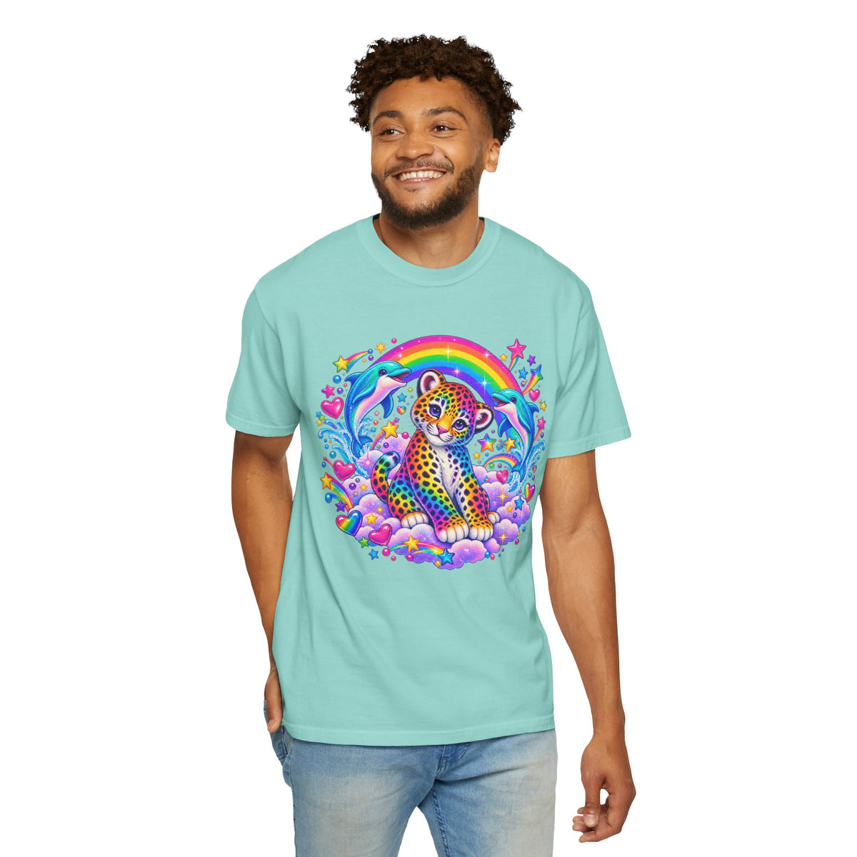 Lisa Frank Inspired Leopard Rainbow Tee