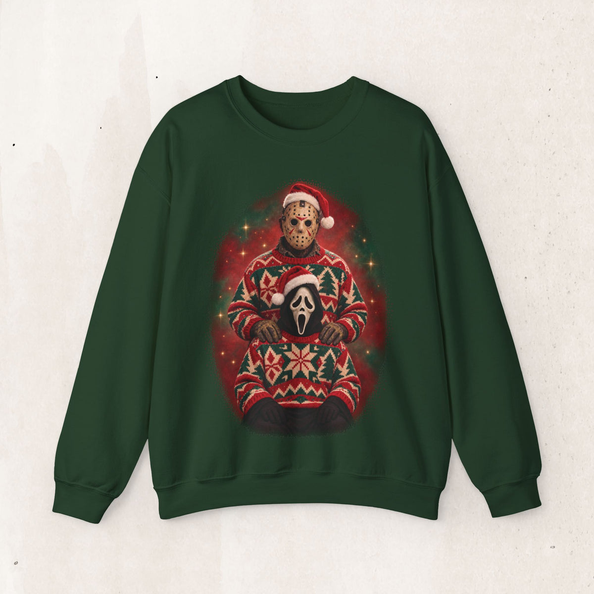 Ghostface and Jason 80s glamour portrait horror Christmas sweatshirt