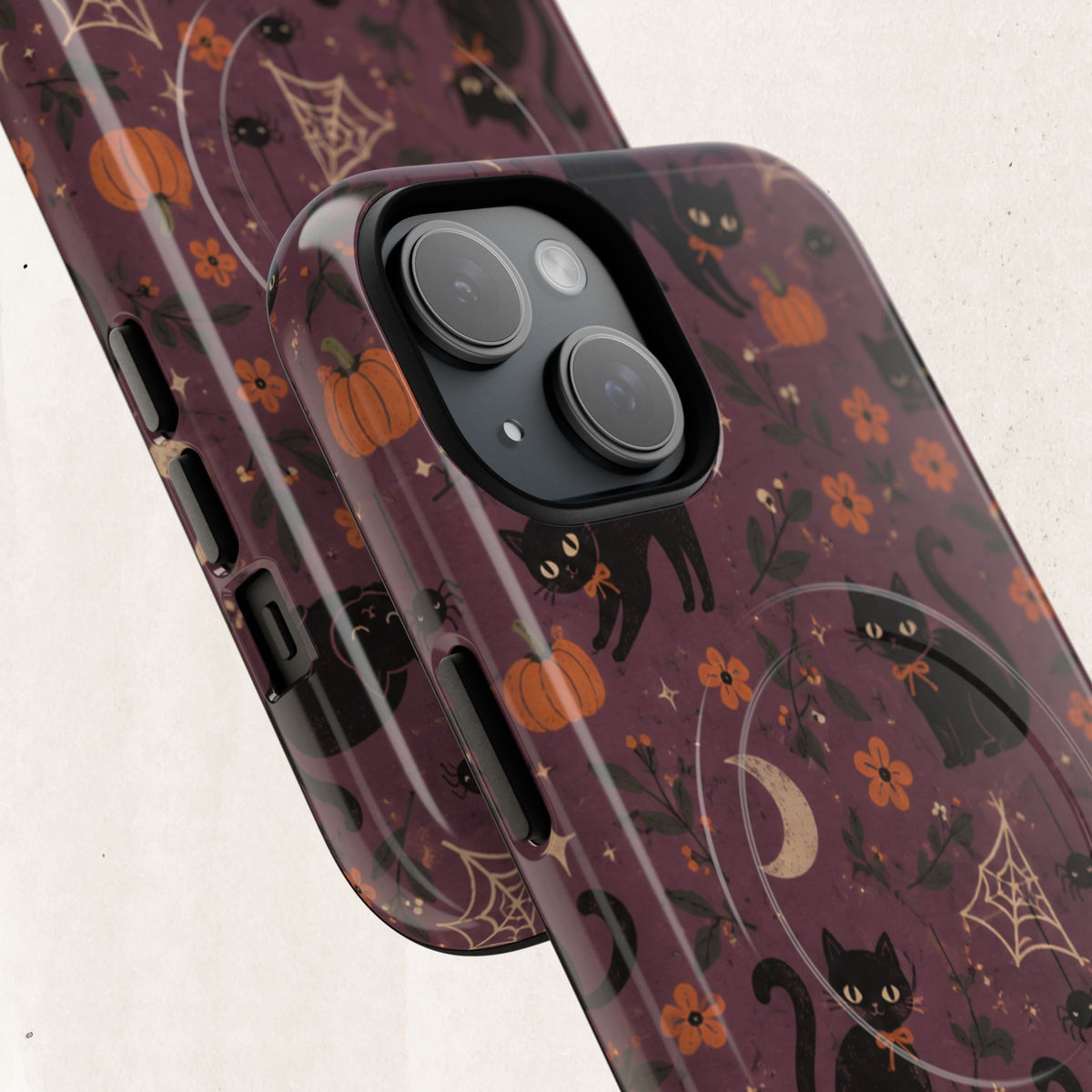 Halloween Black Cat Tough Magnetic Phone Case — Cute Spooky Pumpkins & Spiderwebs