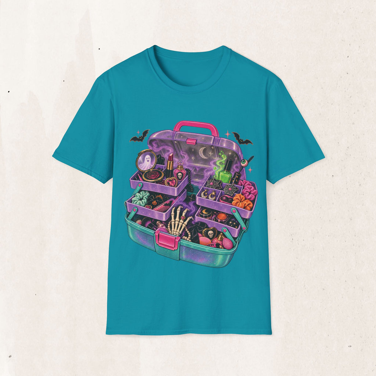 Witchy Makeup Case T‑Shirt — Spooky CABOODLE Kit Graphic Tee