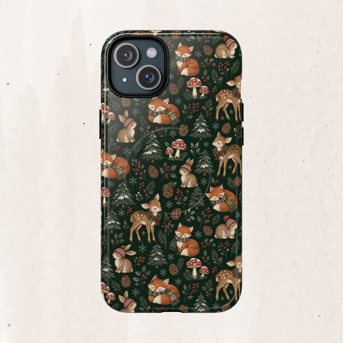 Magnetic Phone Case — Woodland Fox & Deer Holiday Pattern