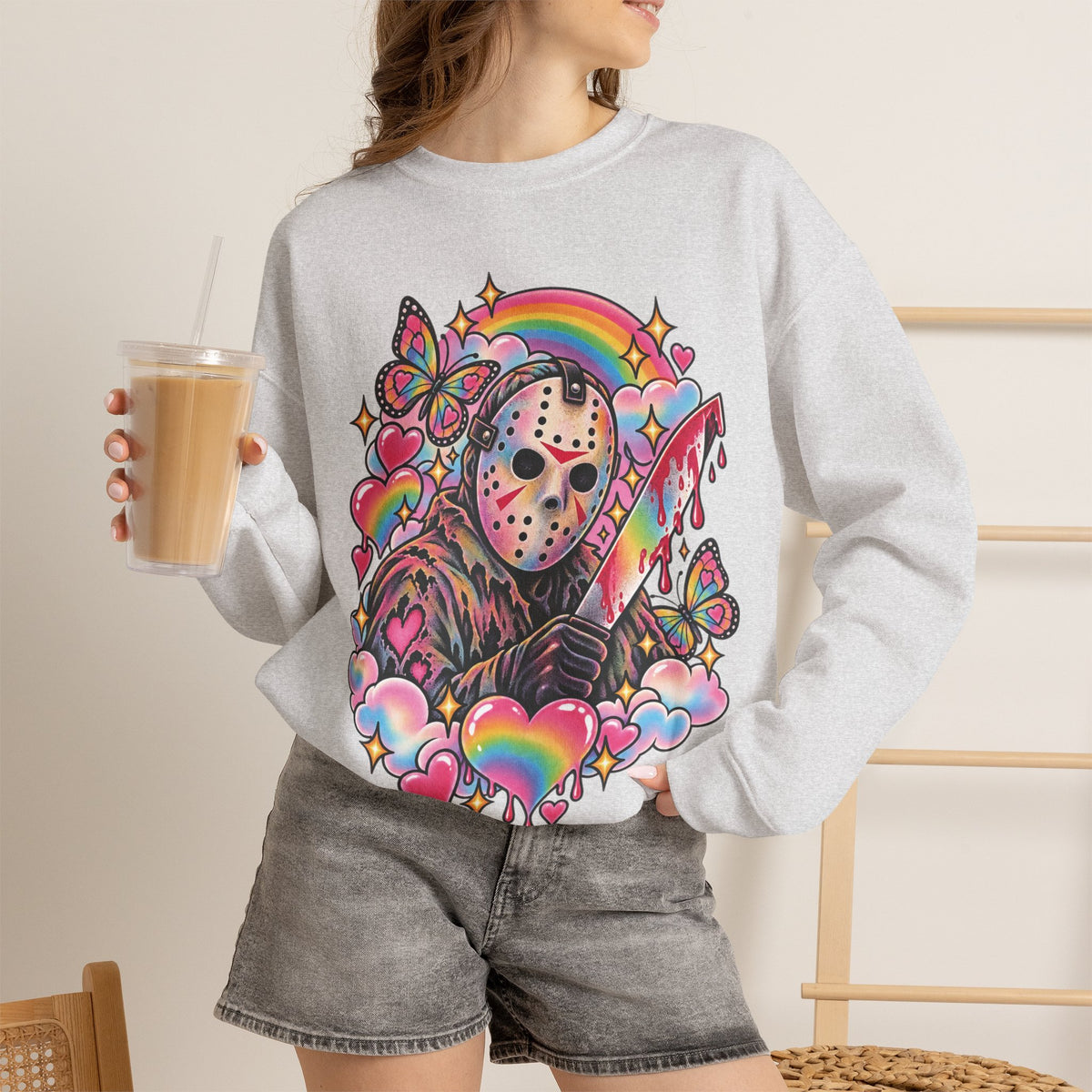Jason Mask Rainbow Horror Crewneck Sweatshirt