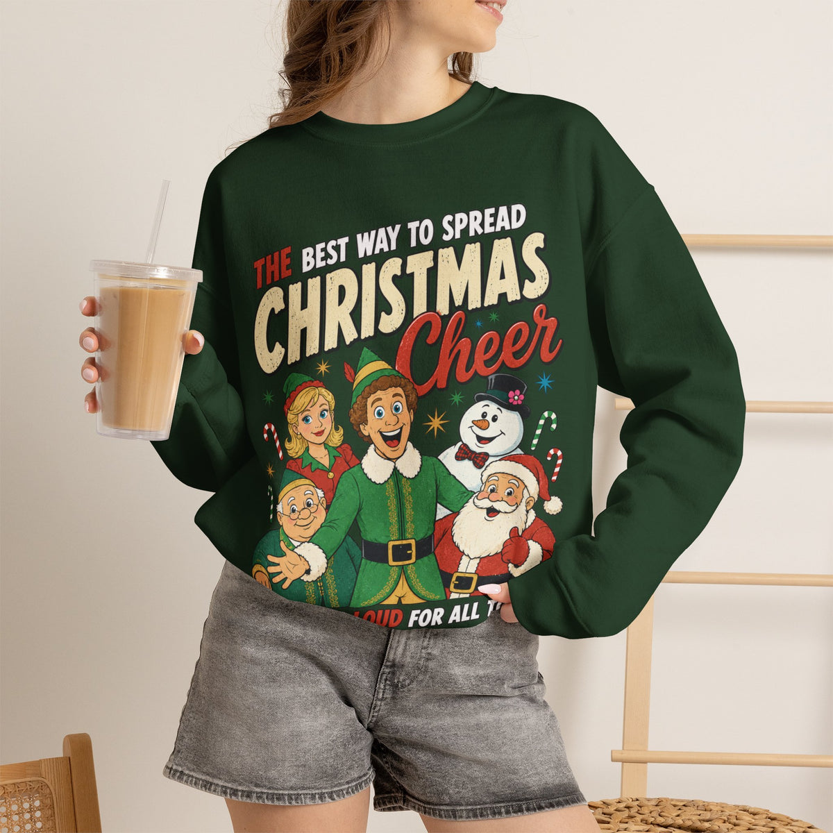 Elf "The Best Way to Spread Christmas Cheer" Christmas Crewneck Sweatshirt