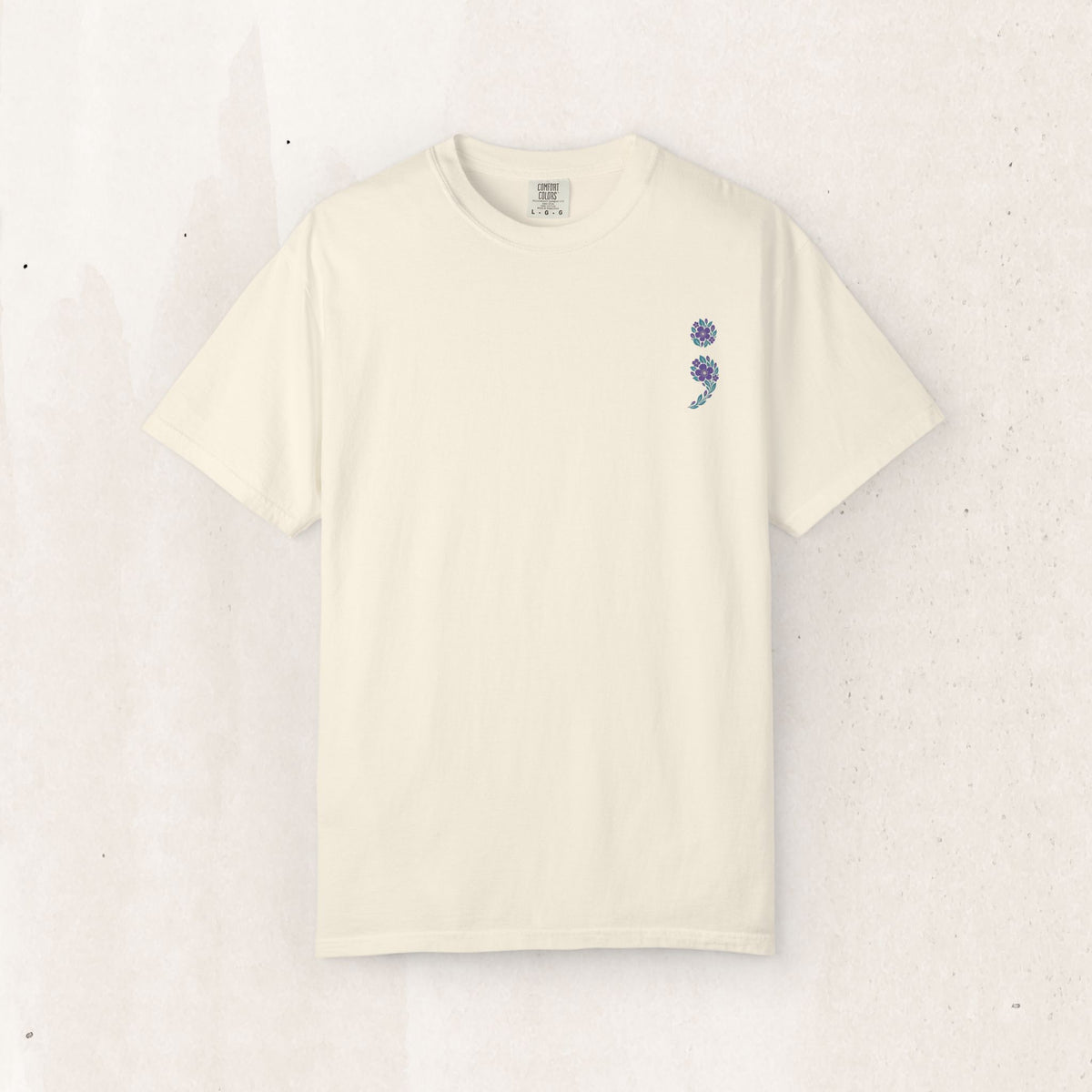 Purple and teal flag semicolon suicide awareness t-shirt in ivory