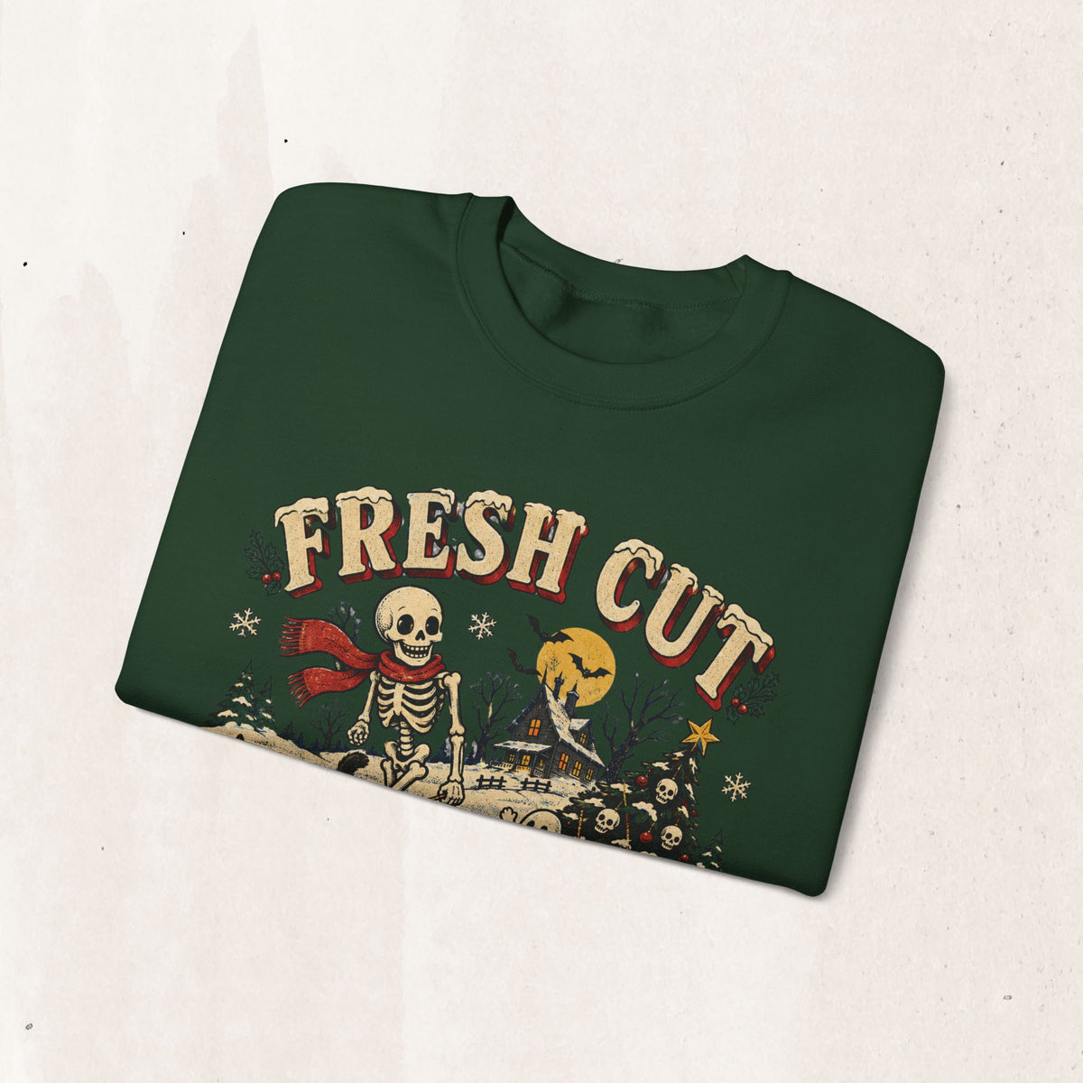 Fresh Cut Creepy Christmas Trees Halloween Sweatshirt, Skeleton Christmas Tree Crewneck