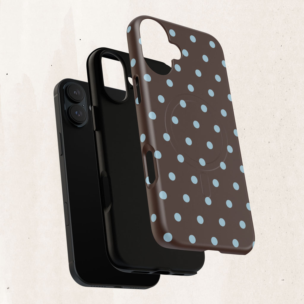 Polka Dot Magnetic Tough Phone Case — Brown with Light Blue Dots