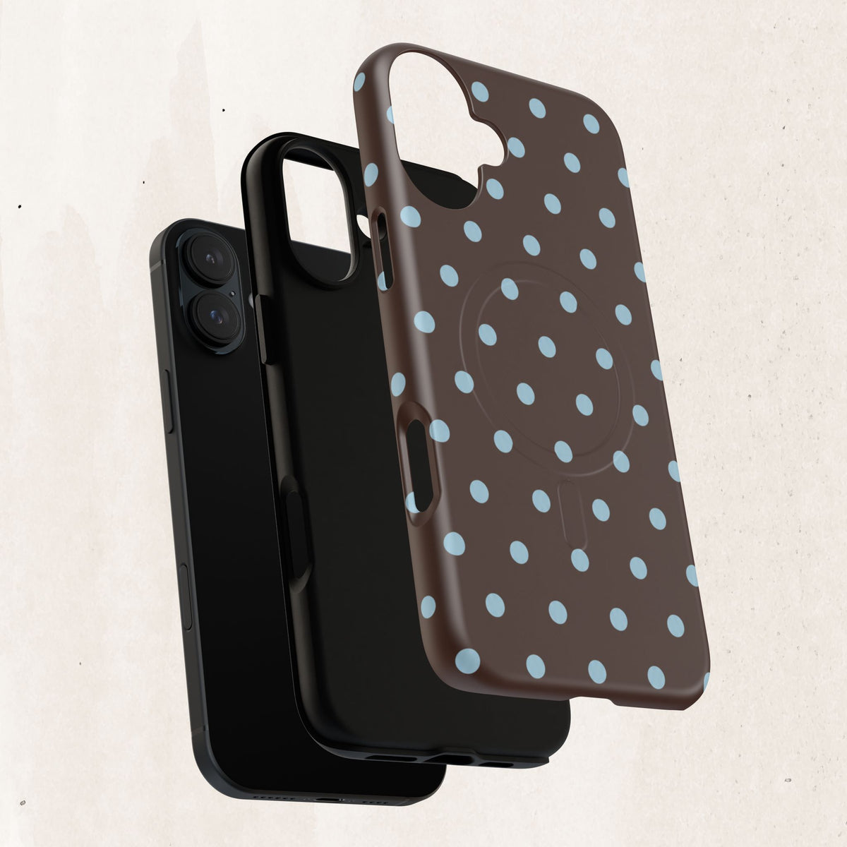 Polka Dot Magnetic Tough Phone Case — Brown with Light Blue Dots