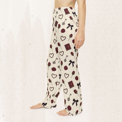 Valentine Romance Pajama Pants — Women's Heart, Key & Rose Lounge Pants