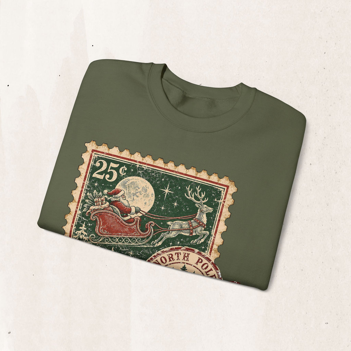 Vintage North Pole Christmas Santa Sweatshirt, Retro Santa Postage Stamp Crewneck