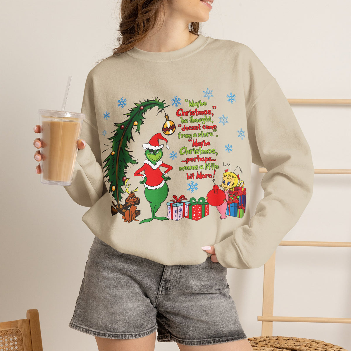 Christmas Tree and Snowman Sweatshirt, Festive Holiday Crewneck