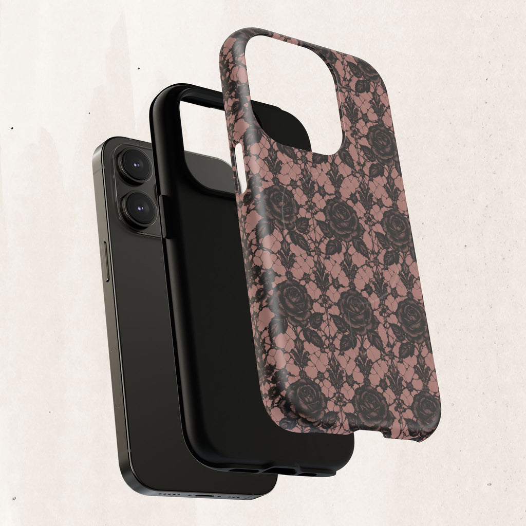 Vintage Black Lace Rose Pattern Phone Case