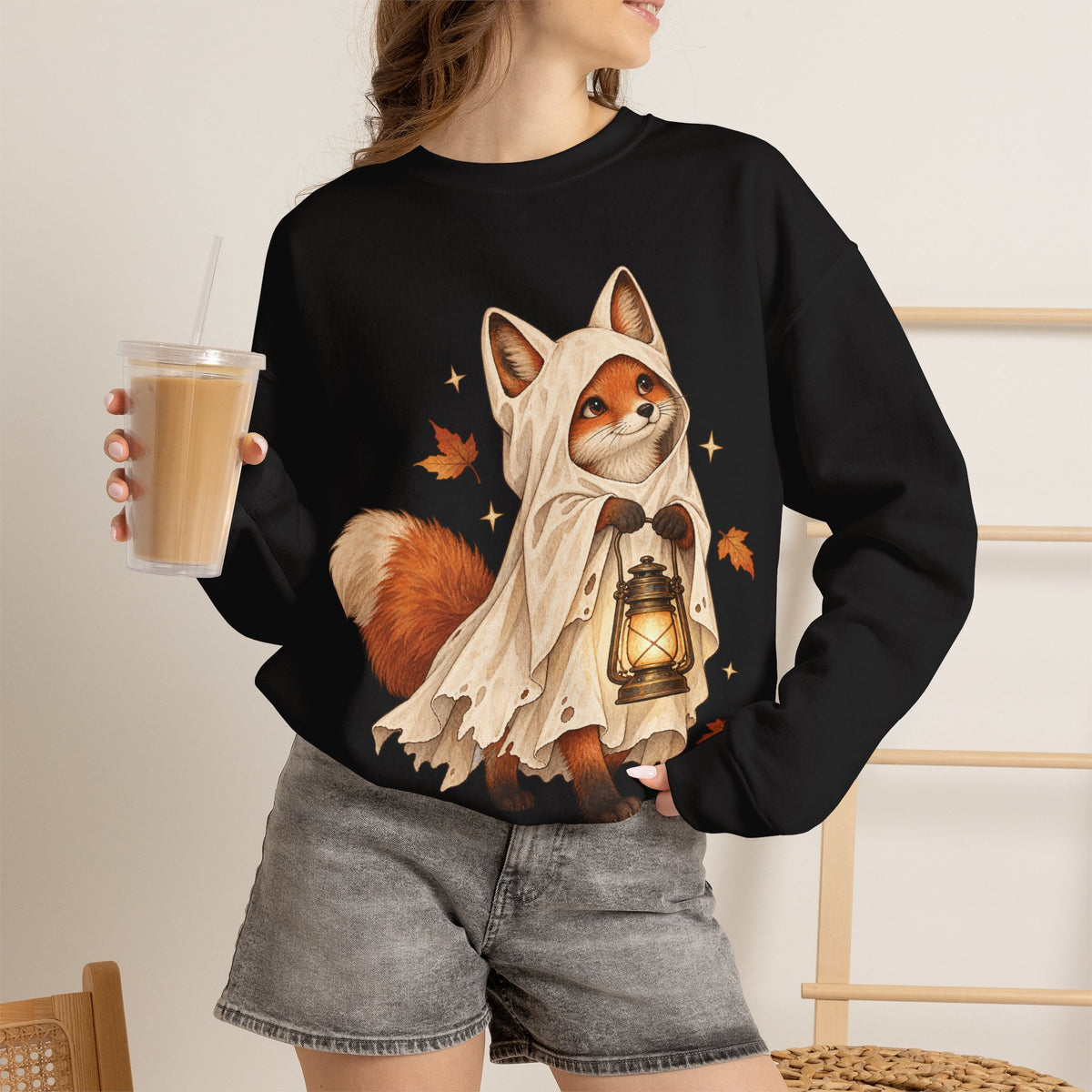 Autumn Lantern Fox Crewneck Sweatshirt