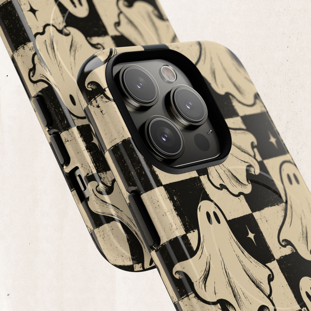 Ghost Checker Tough Magnetic Phone Case — Retro Spooky iPhone Cover Printify