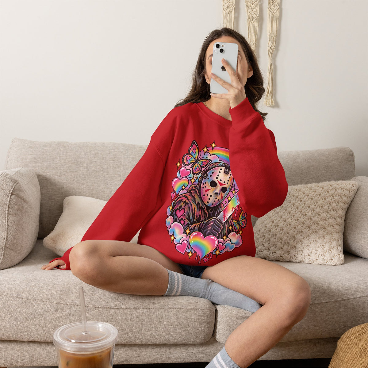 Jason Mask Rainbow Horror Crewneck Sweatshirt
