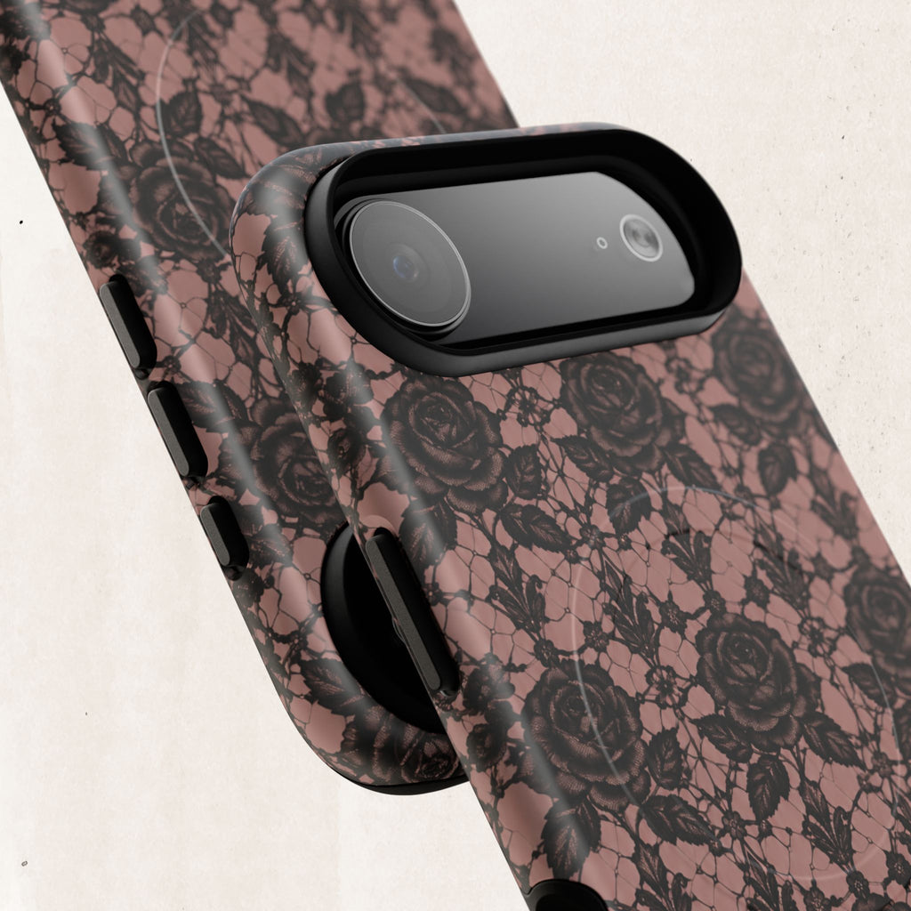 Vintage Black Lace Rose Pattern Phone Case