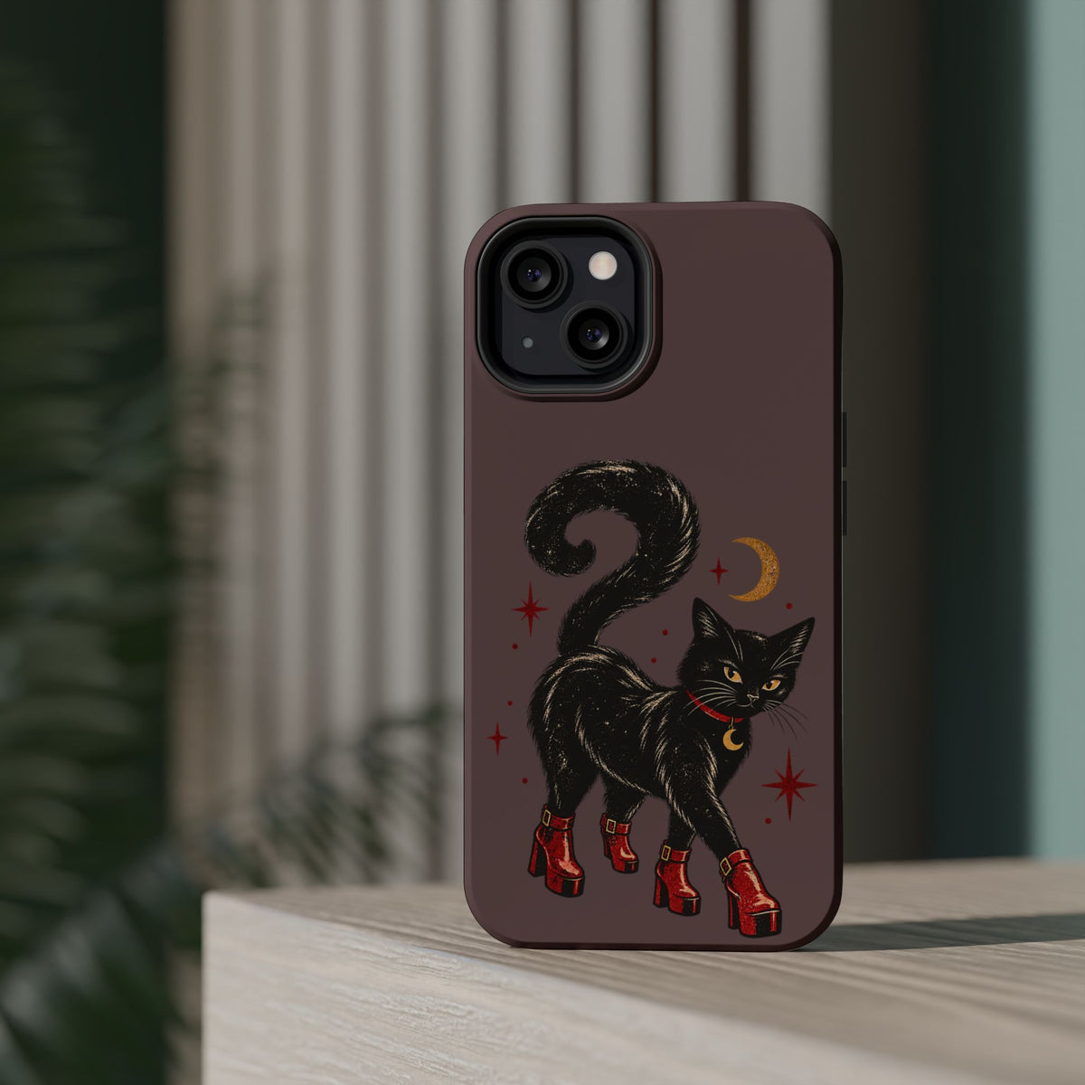 Black Cat in Red Boots MagSafe Phone Case, alternate view