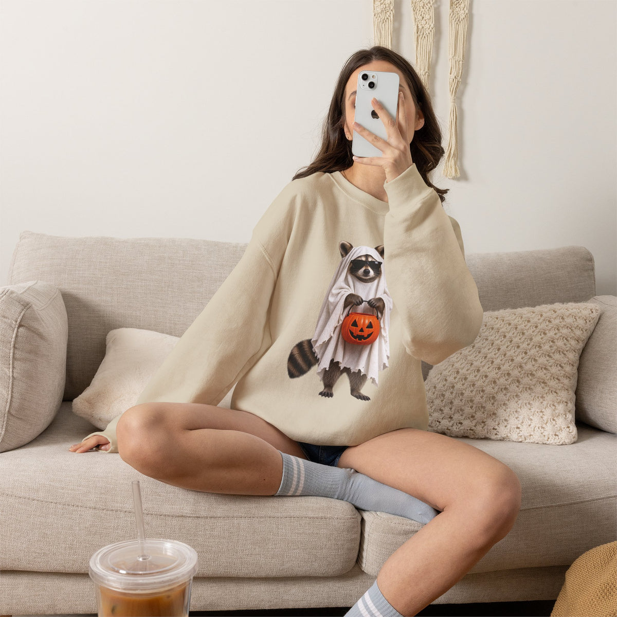Halloween Raccoon Crewneck Sweatshirt