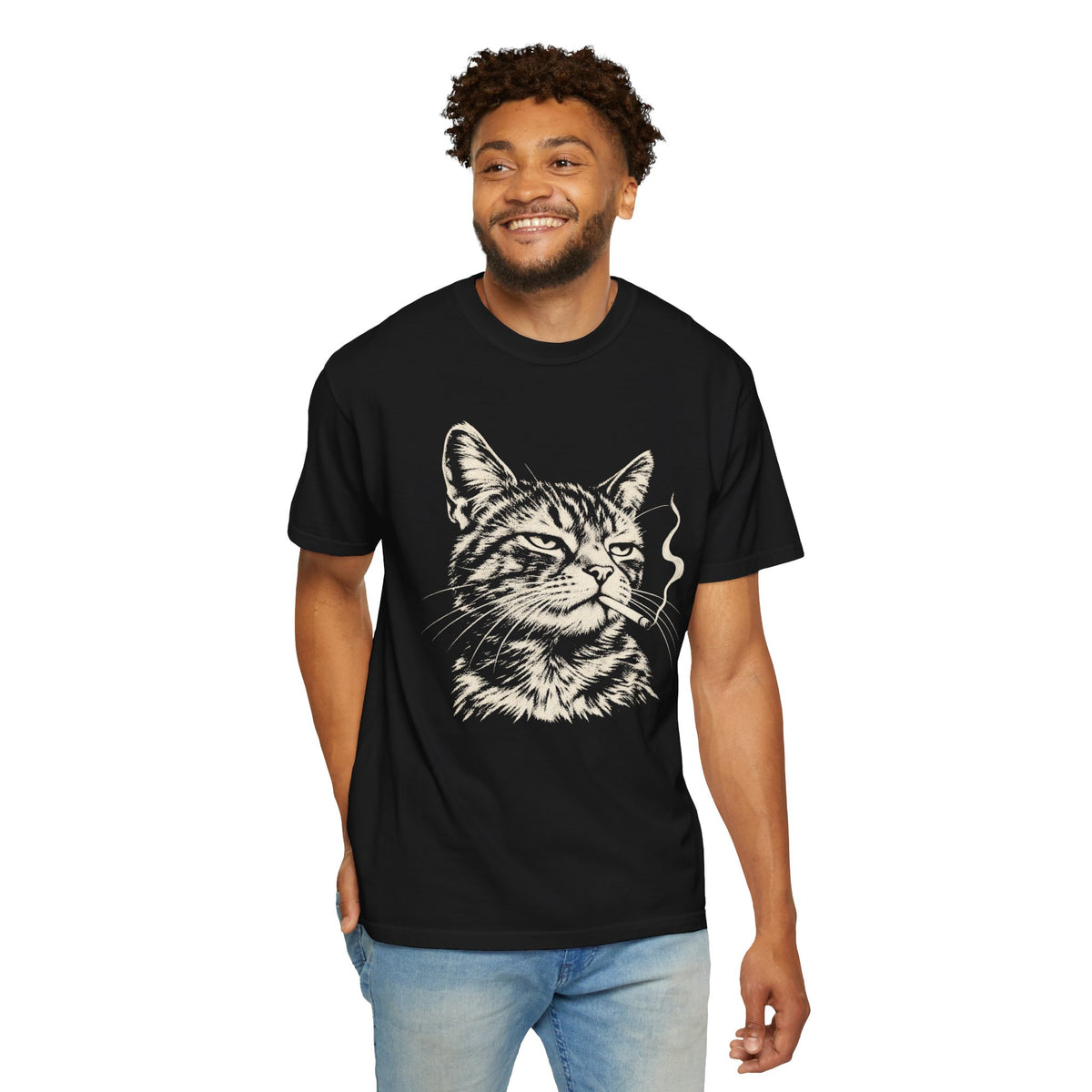 Smoking Cat Graphic Tee in Black, alternate view
