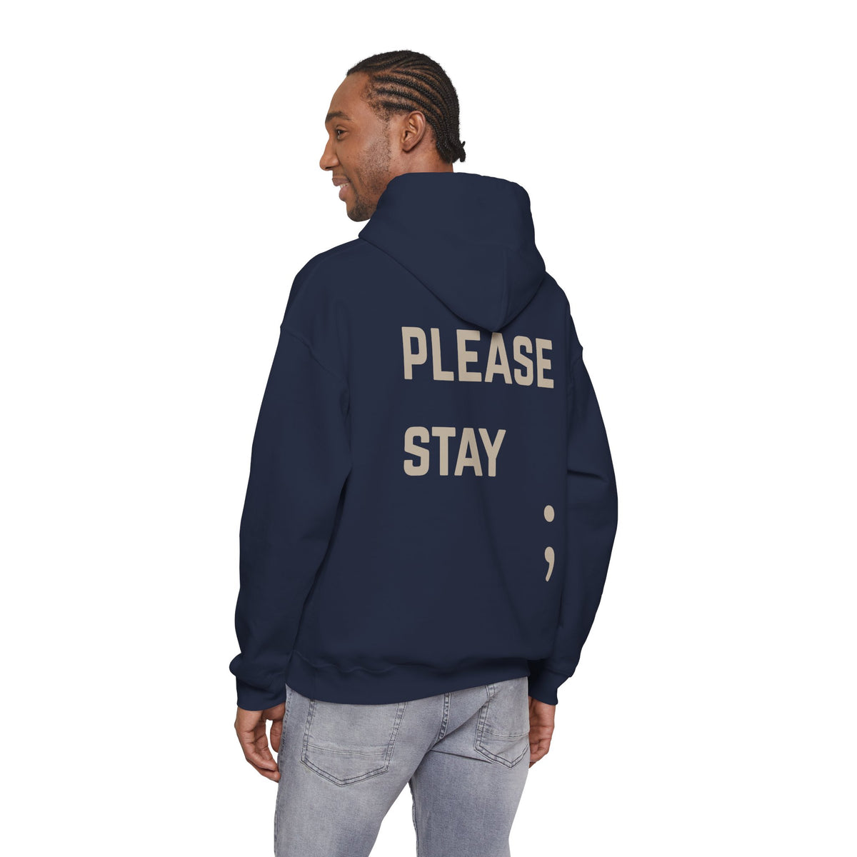 Please Stay; Semicolon Hoodie | Suicide Awareness Back Print Pullover