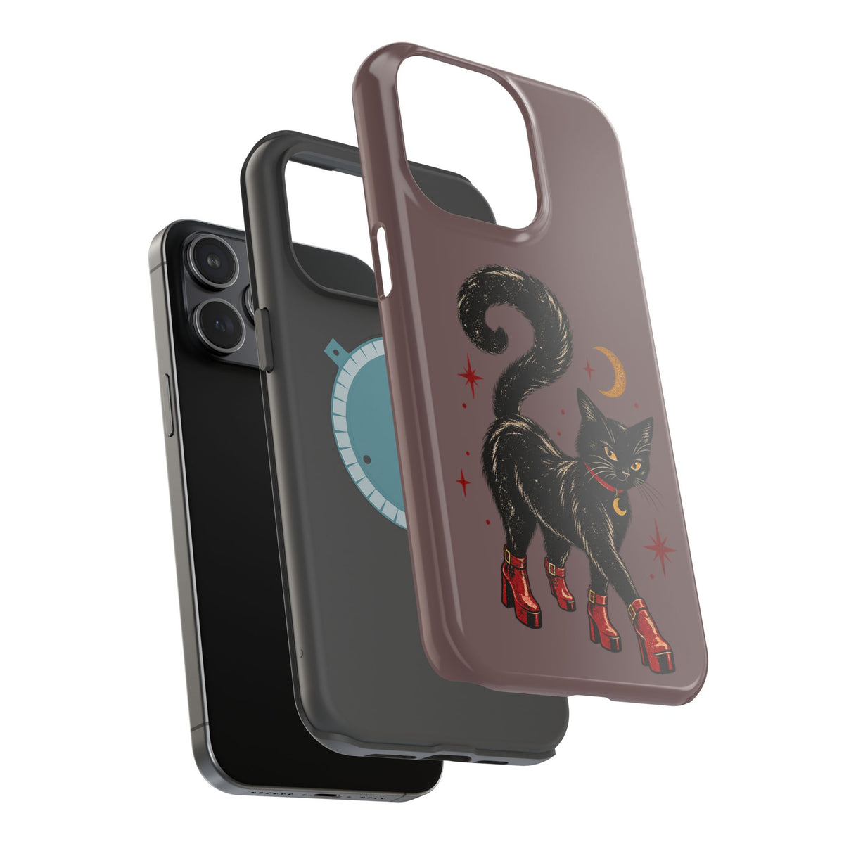 Black Cat in Red Boots MagSafe Phone Case, alternate view