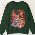 Chucky and Tiffany 80s glamour portrait horror Christmas sweatshirt