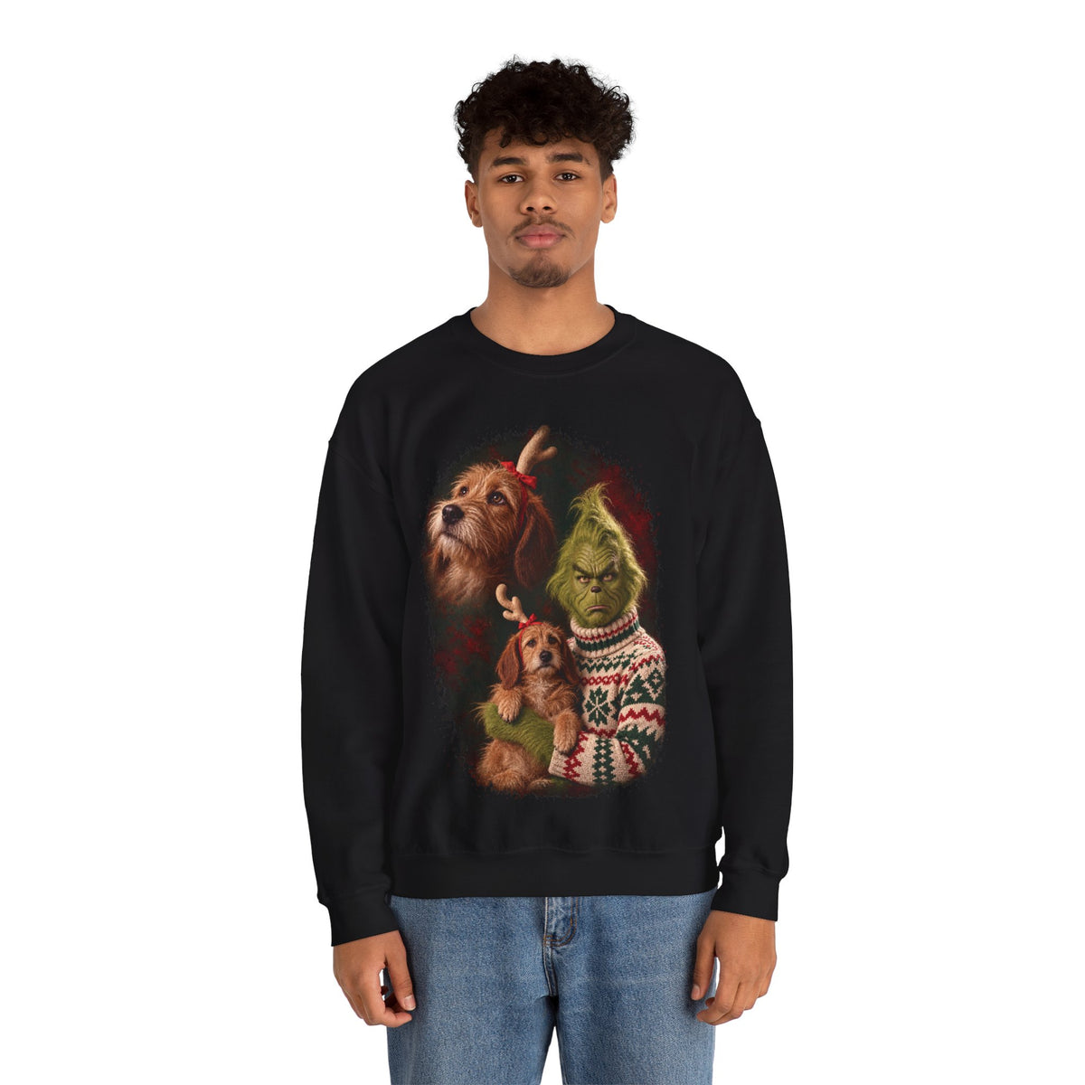 Grinch and Max 80s glamour shot Christmas sweatshirt