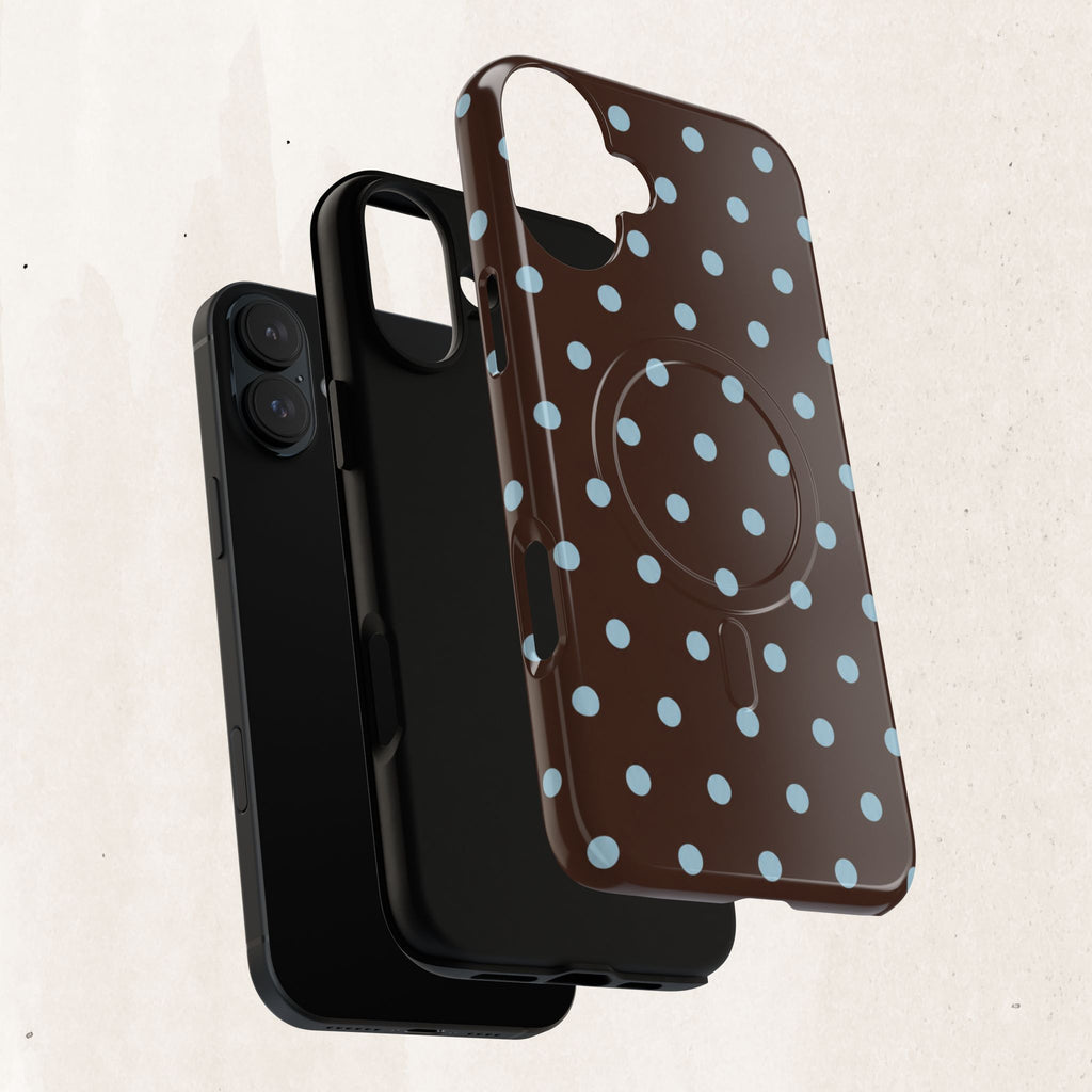 Polka Dot Magnetic Tough Phone Case — Brown with Light Blue Dots