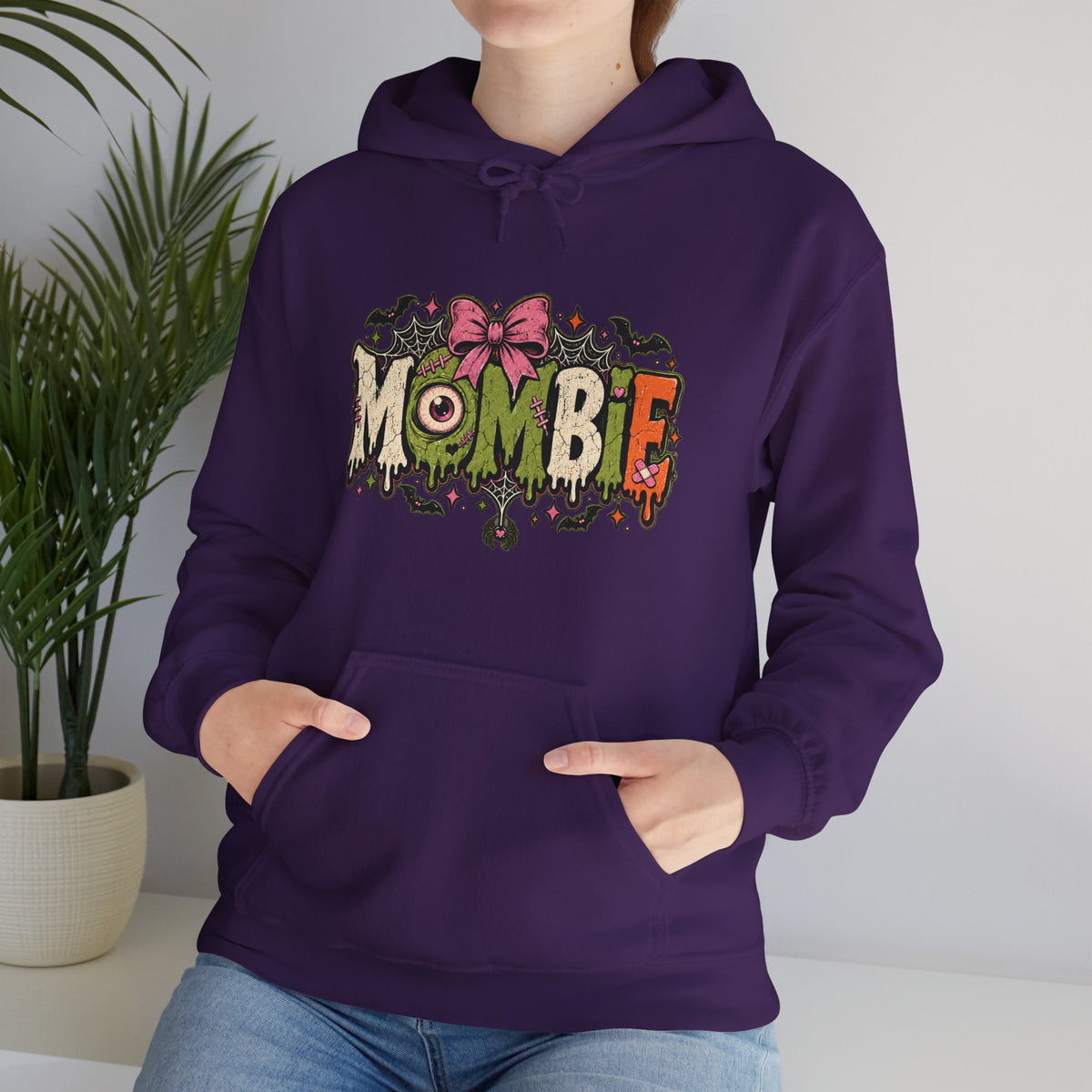 Mombie Halloween Pullover Hoodie in Purple, alternate view
