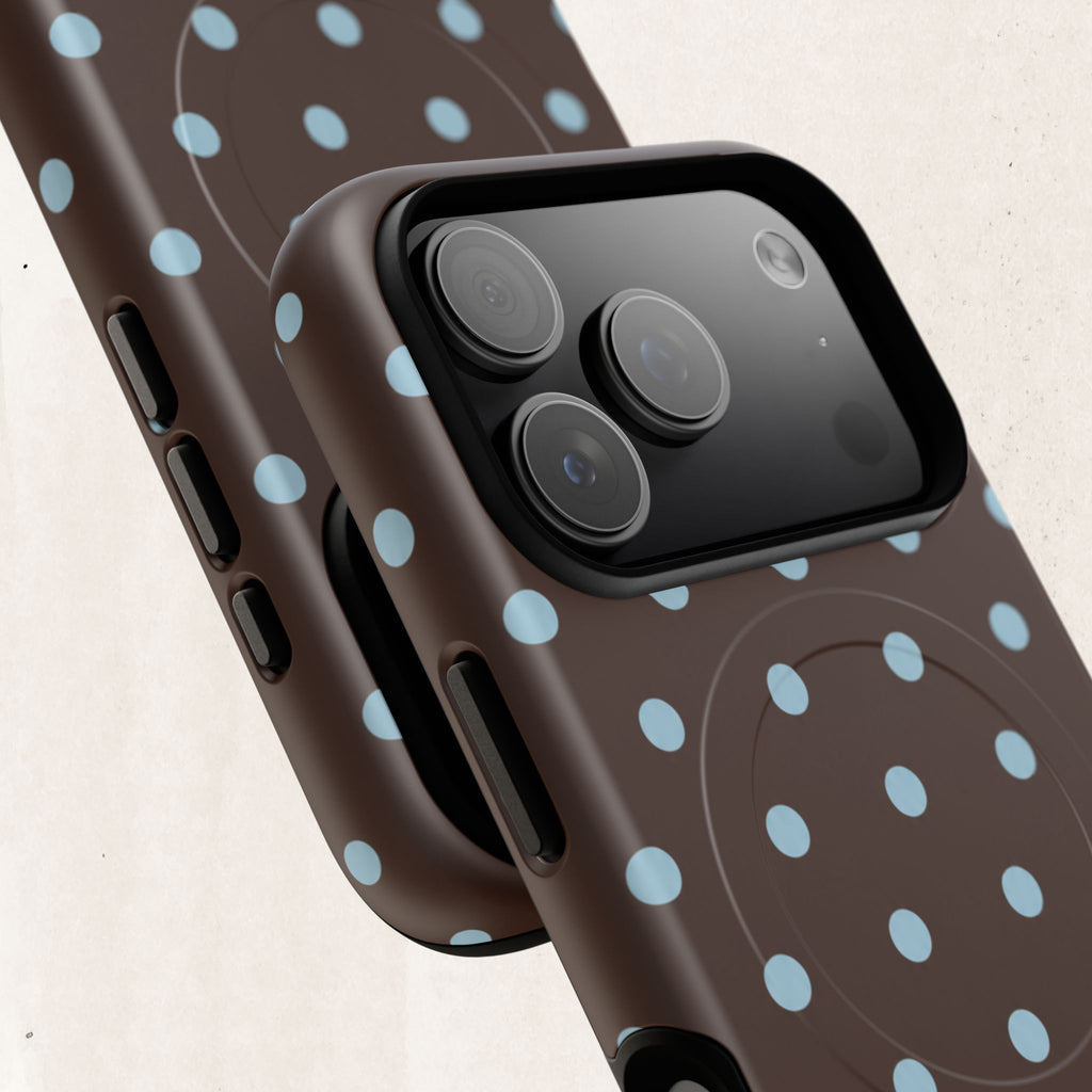 Polka Dot Magnetic Tough Phone Case — Brown with Light Blue Dots