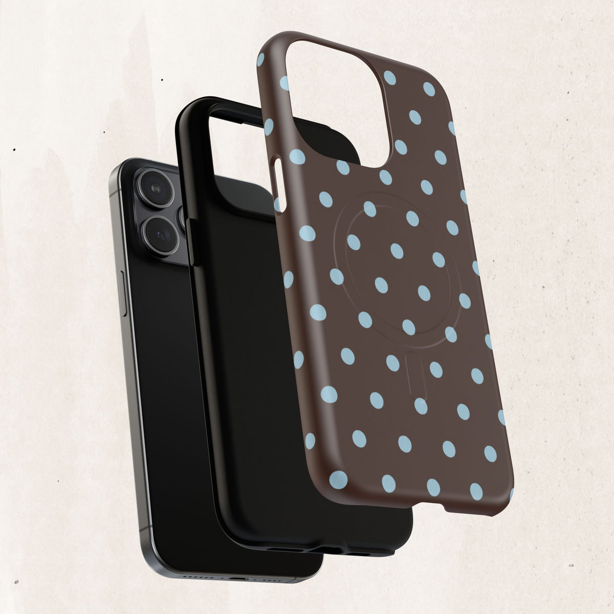 Polka Dot Magnetic Tough Phone Case — Brown with Light Blue Dots