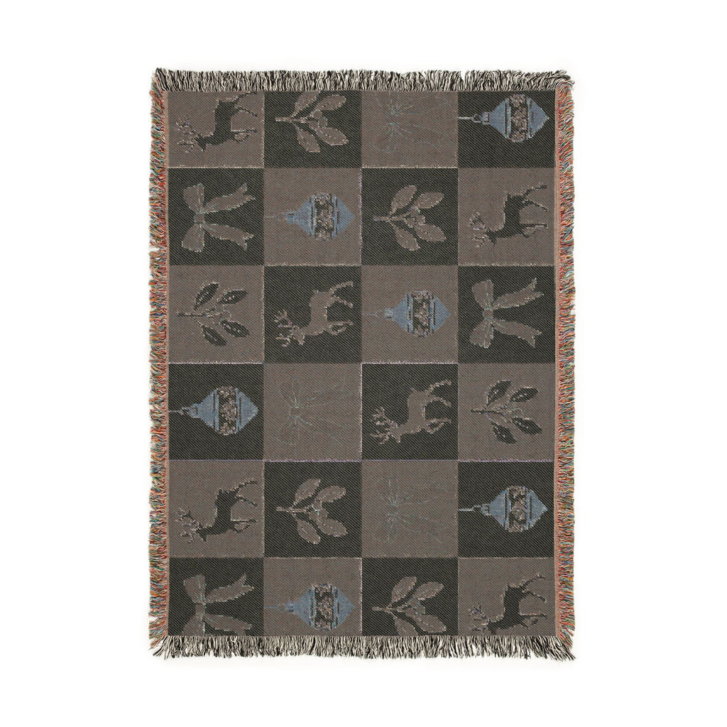 Holiday Reindeer & Ornaments Woven Blanket Printify