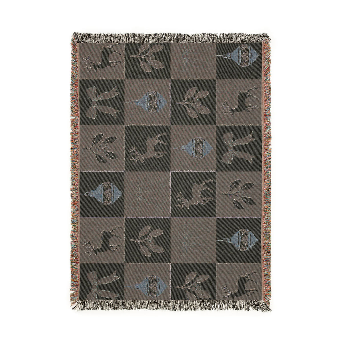 Holiday Reindeer & Ornaments Woven Blanket Printify