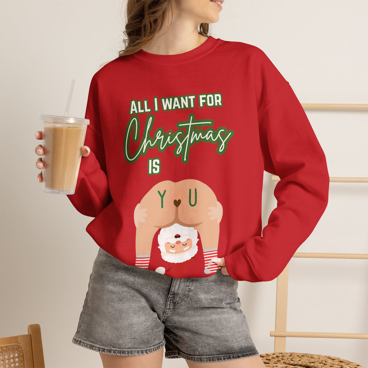All I Want for Christmas Is You Santa Couples Sweatshirt in Maroon, alternate view