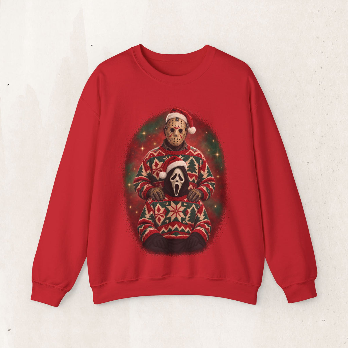 Ghostface and Jason 80s glamour portrait horror Christmas sweatshirt