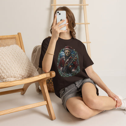 Horror Christmas Tee — Jason Holiday Killer Mask with Festive Machete