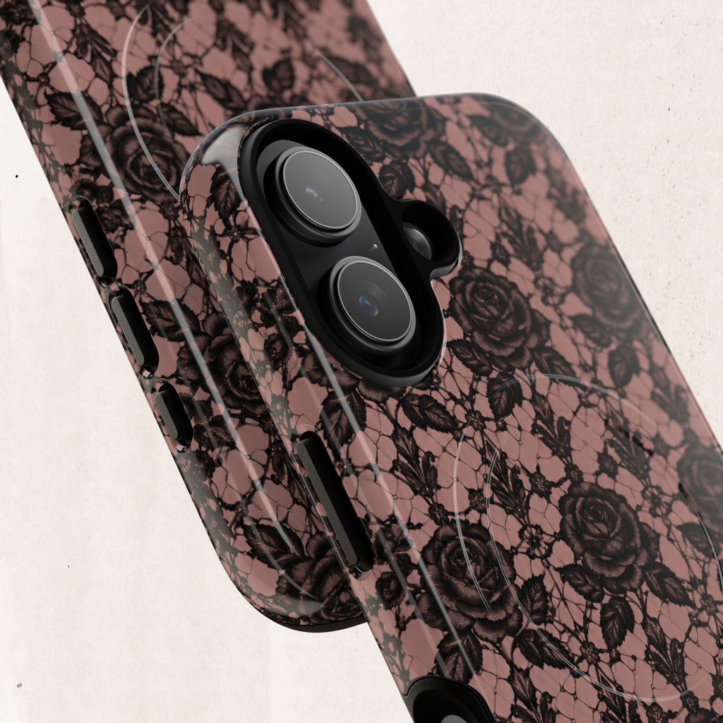 Vintage Black Lace Rose Pattern Phone Case