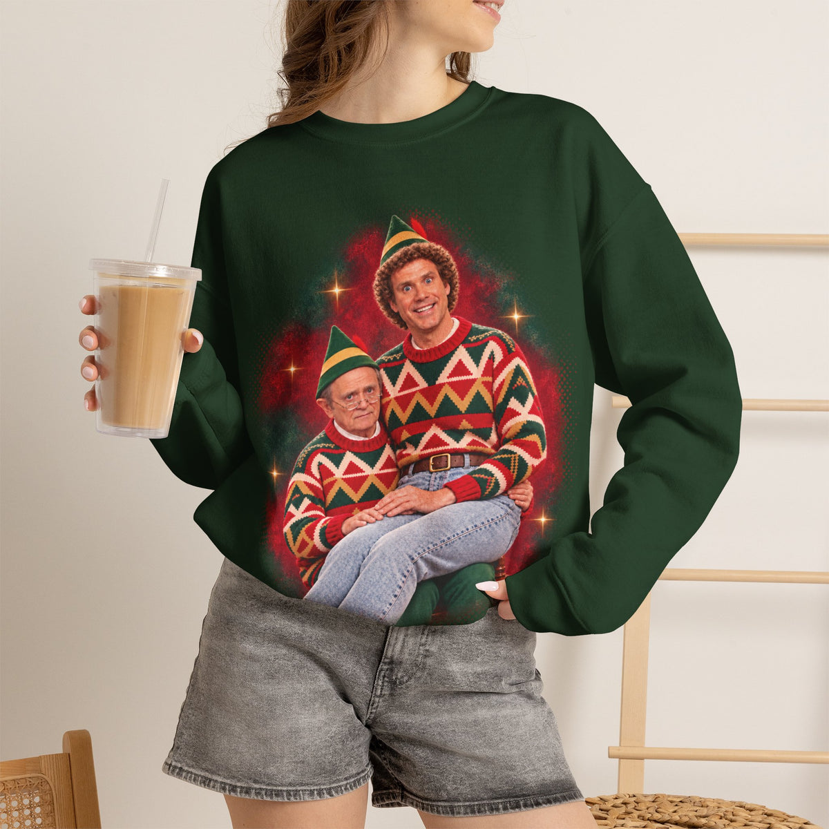 Buddy the Elf 80s glamour portrait Christmas sweatshirt