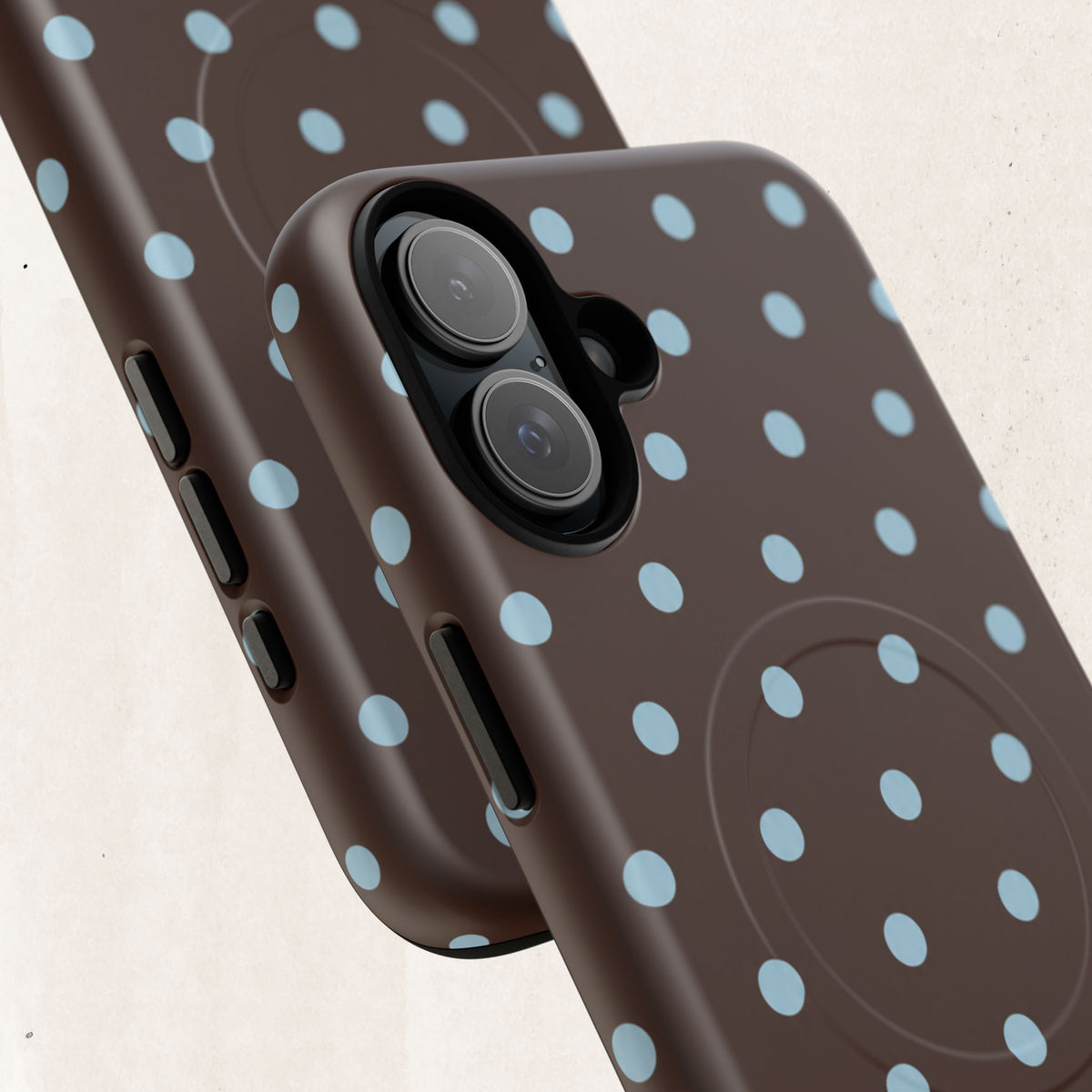 Polka Dot Magnetic Tough Phone Case — Brown with Light Blue Dots