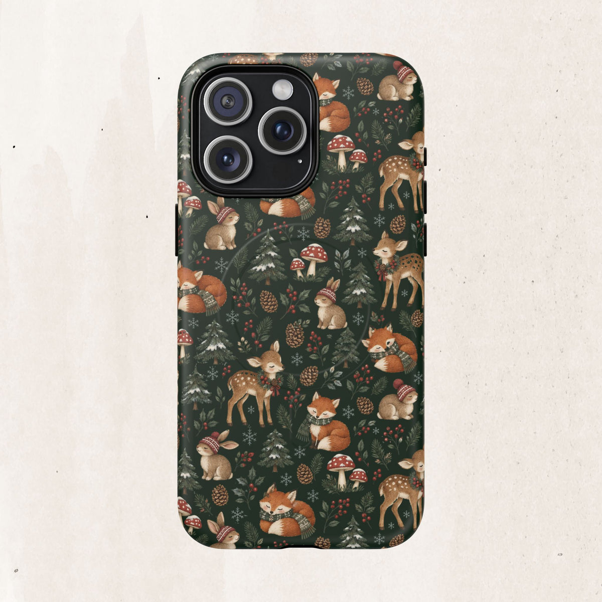 Magnetic Phone Case — Woodland Fox & Deer Holiday Pattern