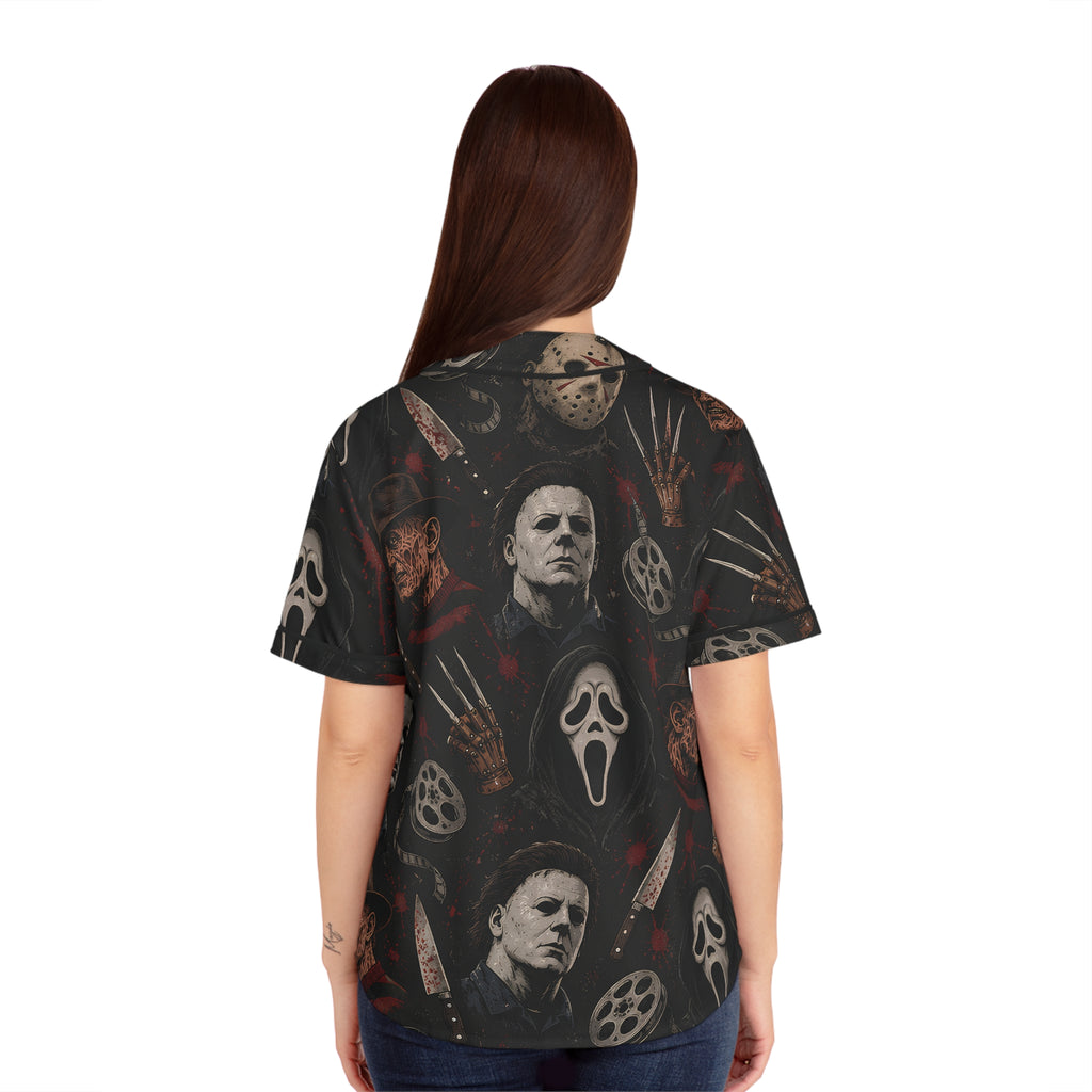 Horror Icons Baseball Jersey — All-Over Print Scary Movie Collage