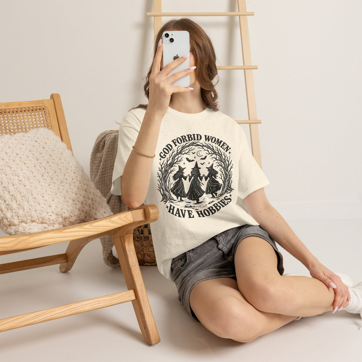 God Forbid Women Have Hobbies Witch Graphic Tee in Natural, alternate view