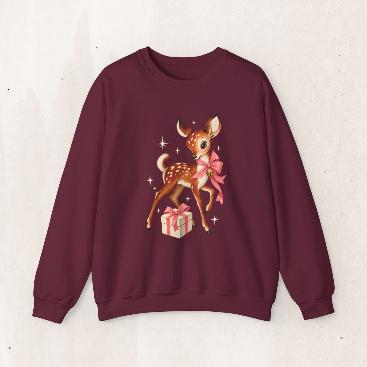 Christmas fawn with gifts woodland crewneck sweatshirt