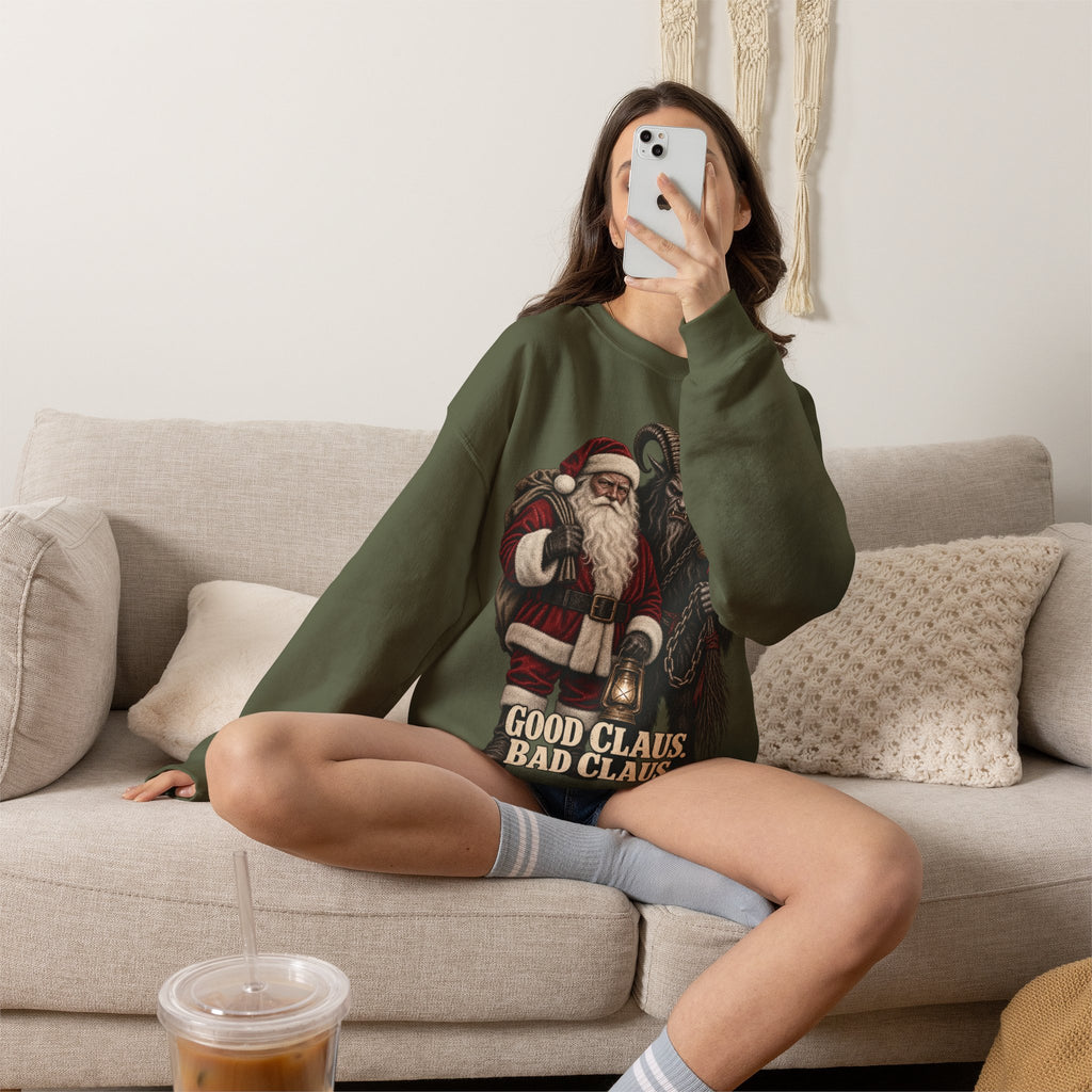 Krampus & Santa Claus Christmas Crewneck Sweater