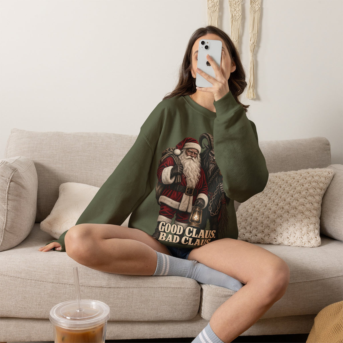 Krampus & Santa Claus Christmas Crewneck Sweater