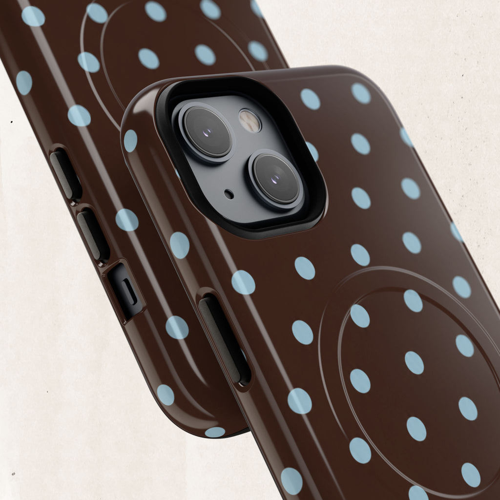 Polka Dot Magnetic Tough Phone Case — Brown with Light Blue Dots