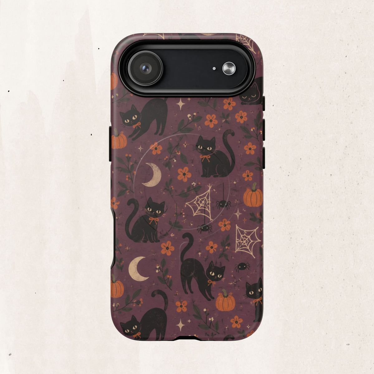 Halloween Black Cat Tough Magnetic Phone Case — Cute Spooky Pumpkins & Spiderwebs
