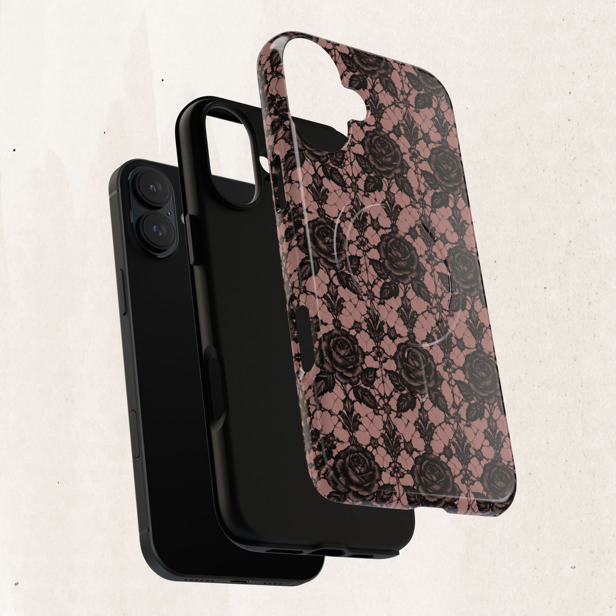 Vintage Black Lace Rose Pattern Phone Case