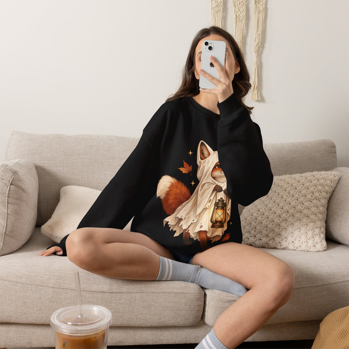 Autumn Lantern Fox Crewneck Sweatshirt